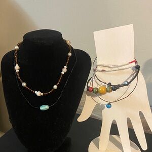 Handcrafted Lot of 7 Jewelry Pieces 5 Bracelets & 2 Necklaces Beaded